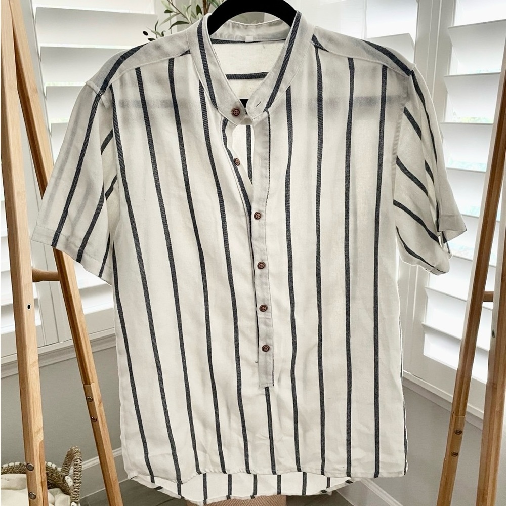 Striped Men's Shirt - Blue and White - Small
